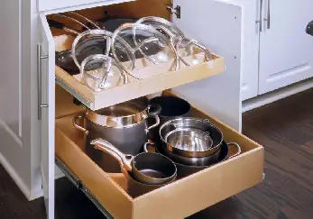 Pots and pans in a pull-out shelf.