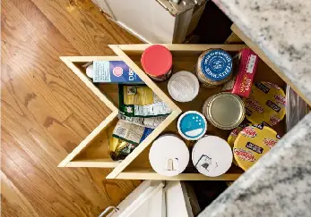 Jars in a pull out drawer.