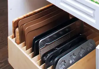Pans in a drawer.