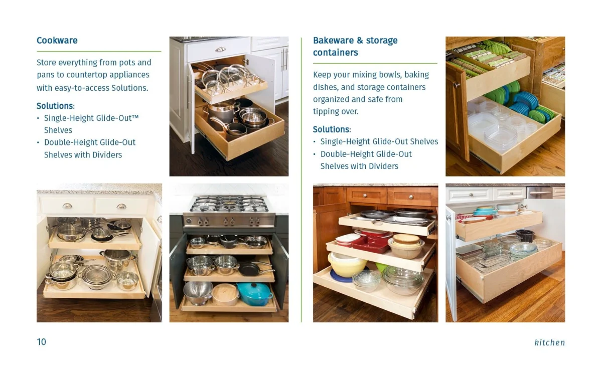 Page 10 list of cookware and bakeware and storage containers solutions.