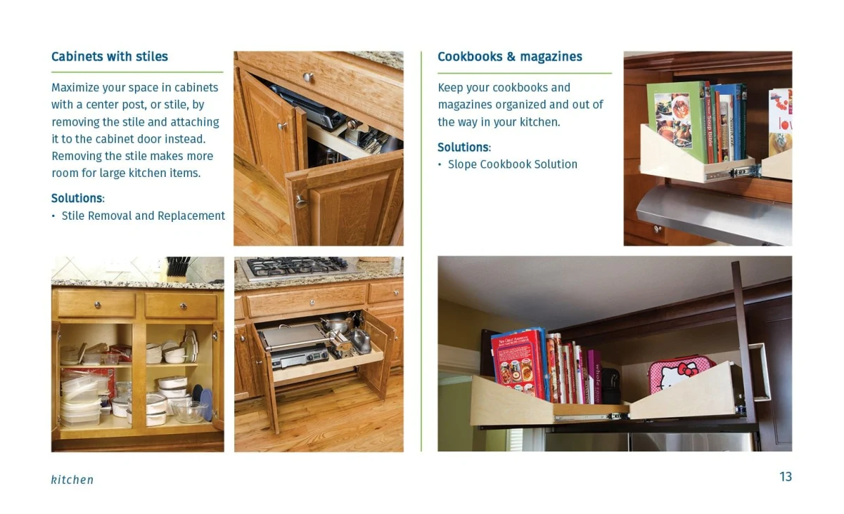 Page 13 cabinets and stiles and cookbooks and magazines solutions.