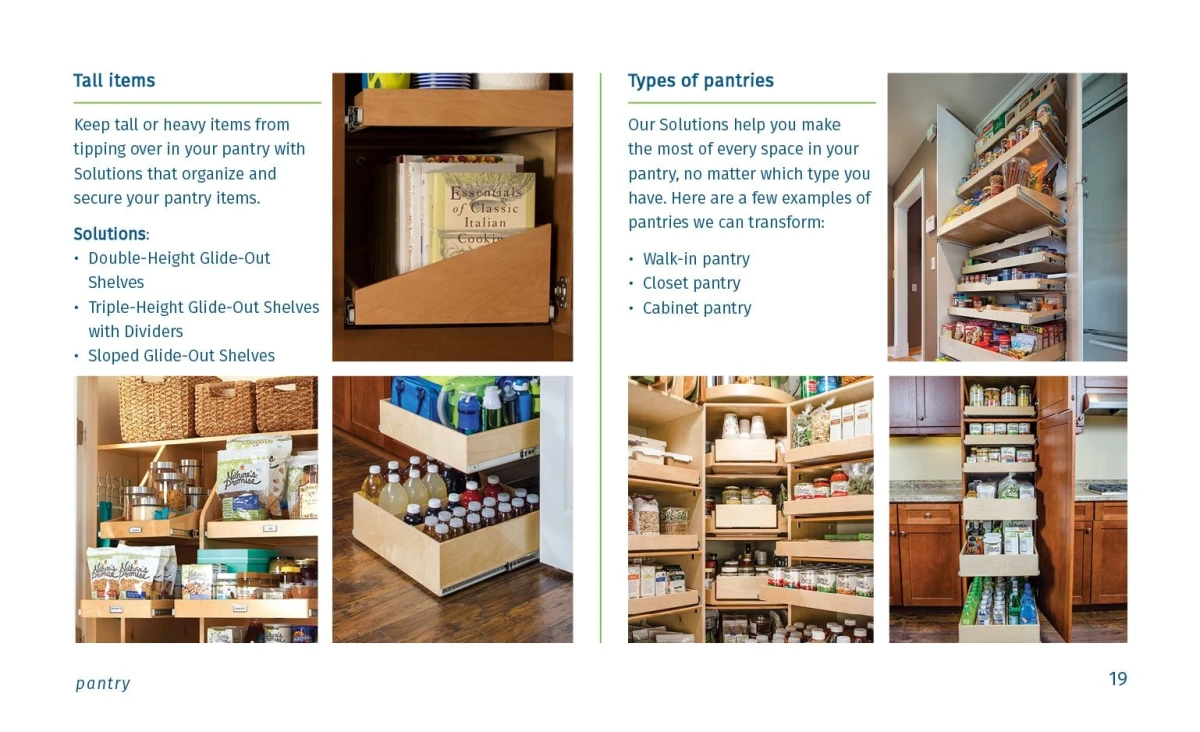 Page 19 tall items and type of pantries solutions.