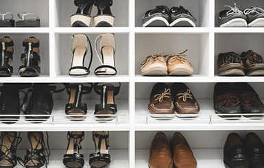 Shelves with shoes on them.