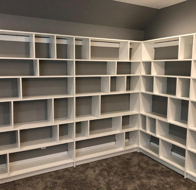 Empty shelving in the office.