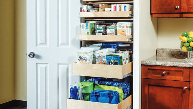 Closet pantry with custom shelving.