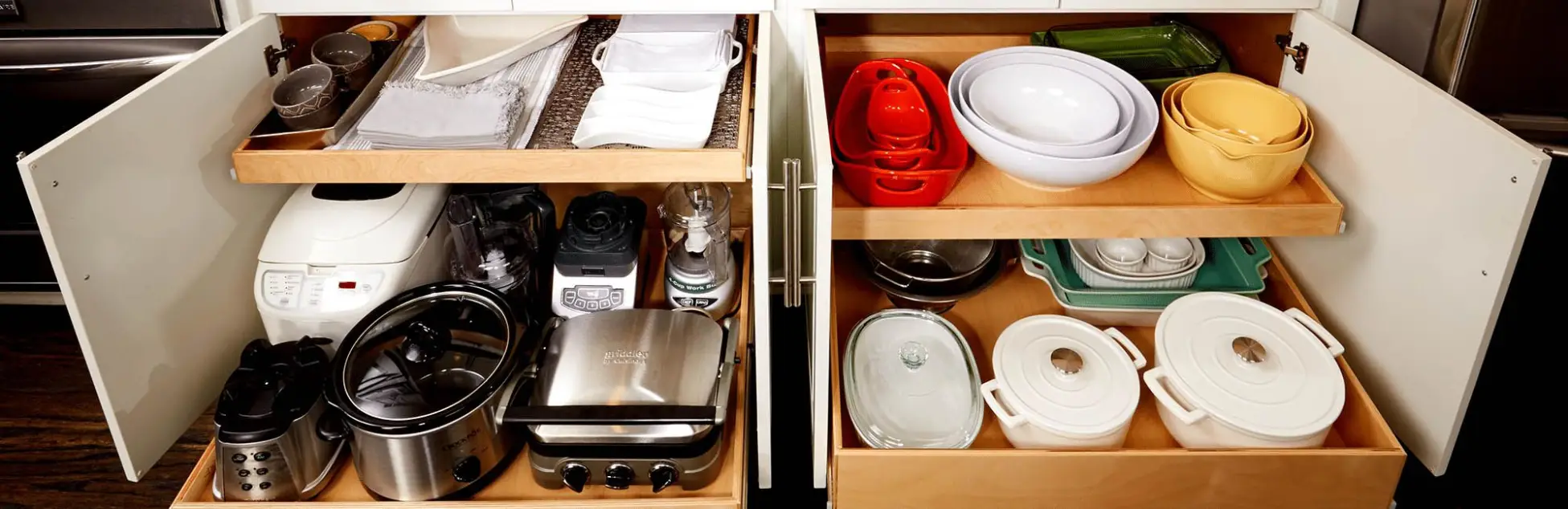 Pull Out drawers in a kitchen.