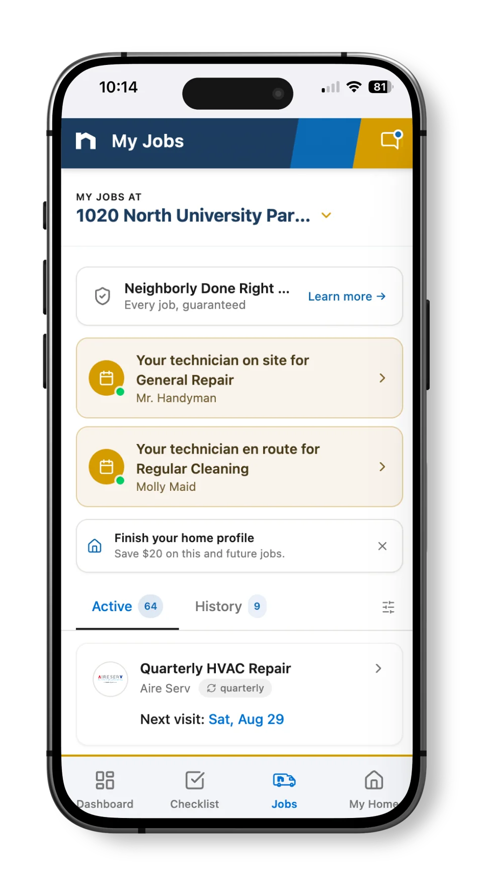 Neighborly App job progress.
