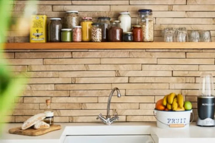 Floating shelf with jars for your small kitchen remodel ideas