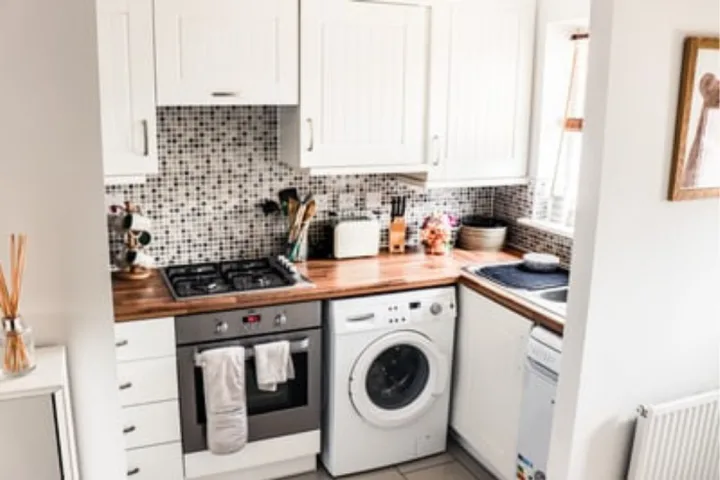 Consider Kitchen with washing machine area for your small kitchen remodel ideas