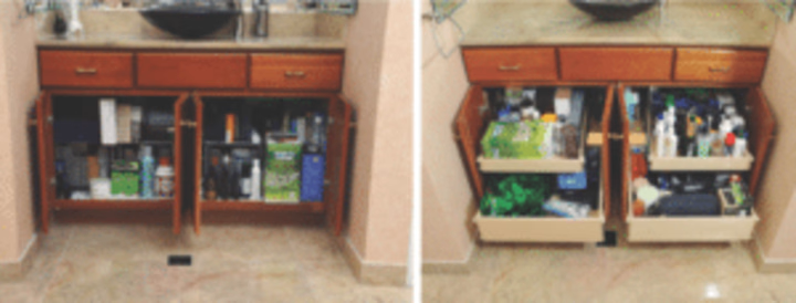 Bathroom cabinet organization before and aafter
