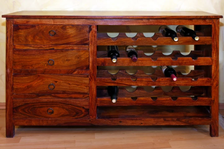An old buffet counter makes for fantastic wine storage after gentle renovation.