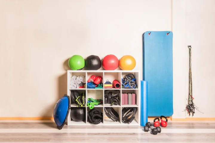 Cubbies are perfect for storing smaller gym equipment.