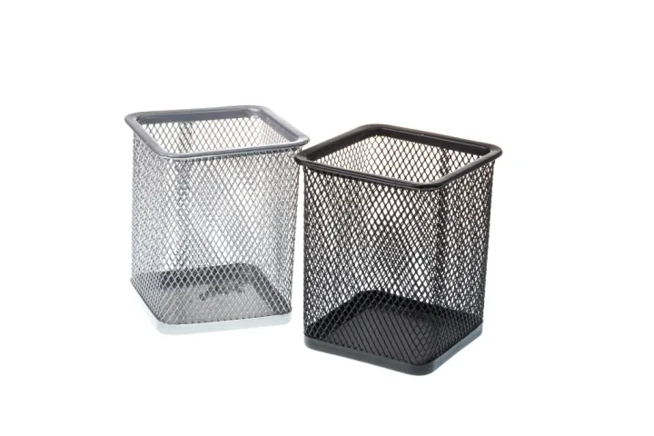 Wire mesh storage cubbies are attractive in a modern-designed home gym.