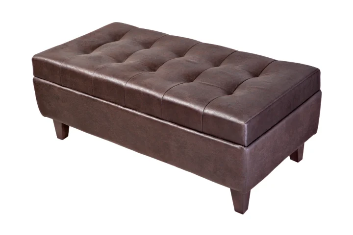 A dark-brown ottoman with a storage compartment.