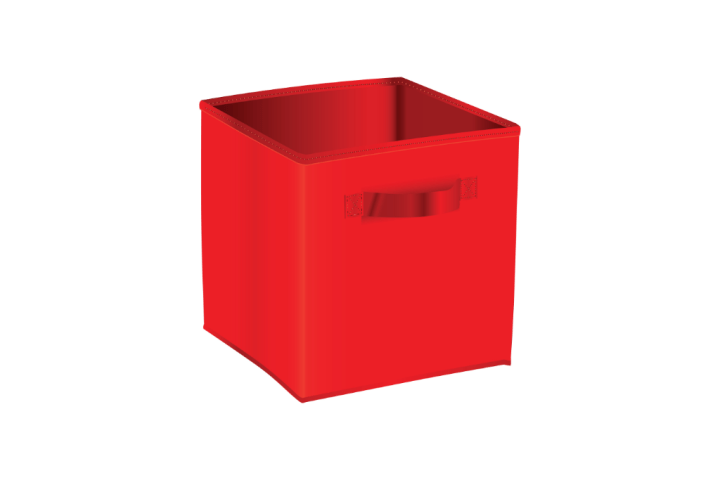  A red fabric storage bin.