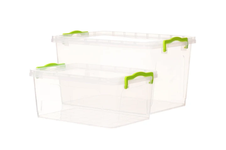 See-through plastic containers with a lids.
