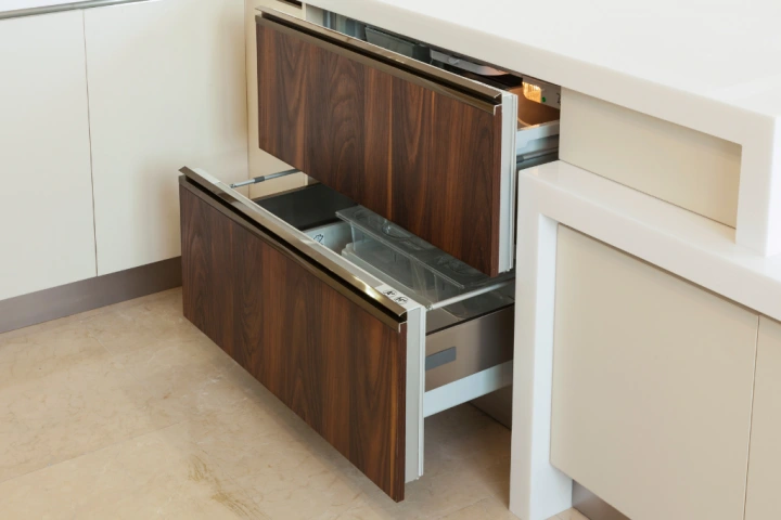 A drawer in a kitchen.