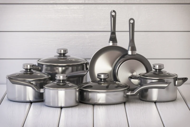 a group of pots and pans.
