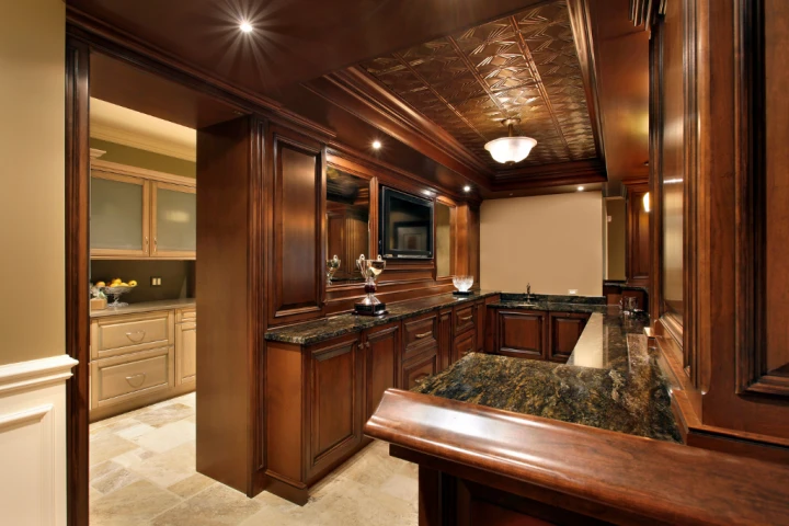 a kitchen with a large countertop.