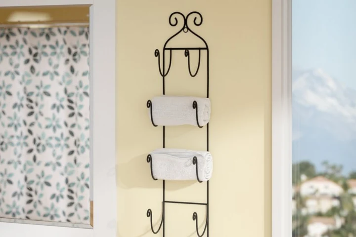 A towel rack on a wall.