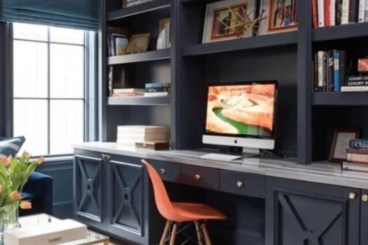 Desk with built-in-bookshelf.