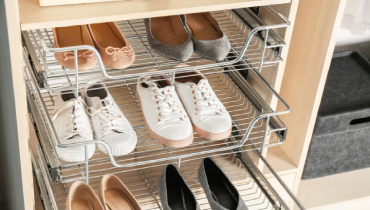 Designtated area for your shoes part of built-in closet ideas.