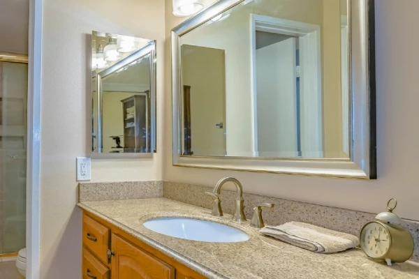 Cabinets in a bathroom offer great space-saving options.