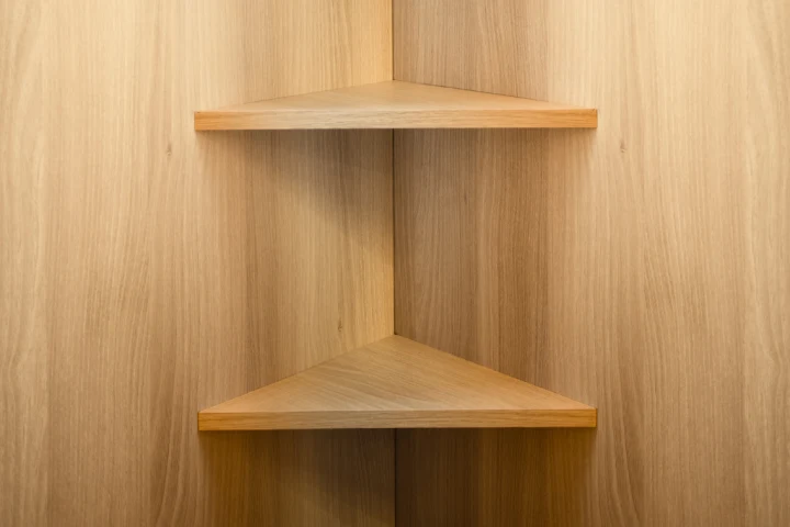 Wood corner floating shelf. 