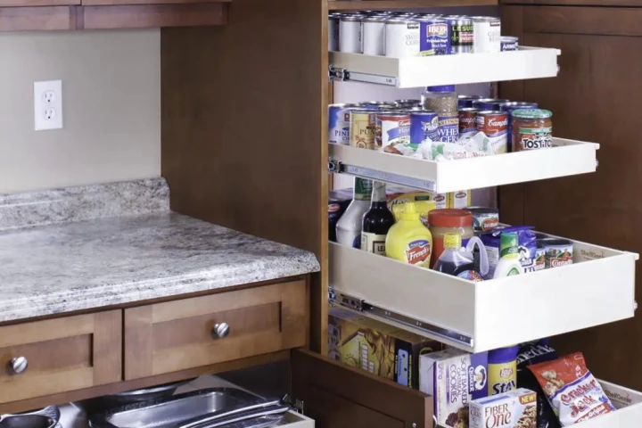 Custom pantry solution and pull-out shelves.
