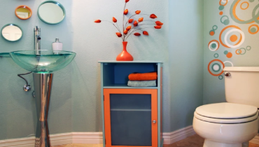 Modern powder room idea with circles.