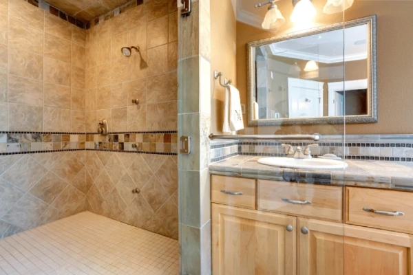 Removing shower doors makes them look more modern for small bathroom remodel ideas.