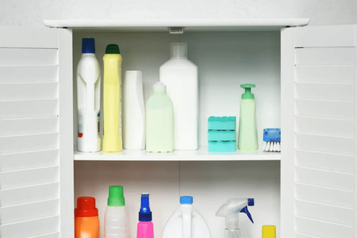 Cleaning products bathroom storage.