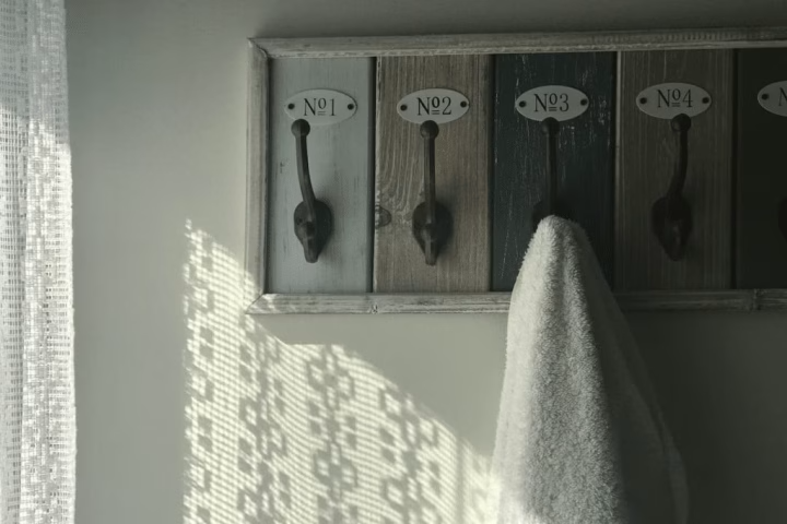 Wooden towel bathroom hanger.