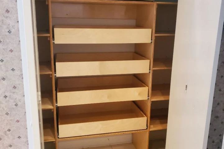 Gliding shelves and drawers are a great option with a custom or existing closet or worktable.