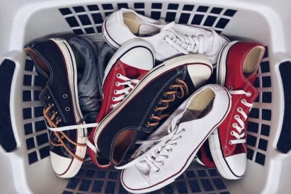 White shoe hamper, sneaker storage, sneaker hamper.